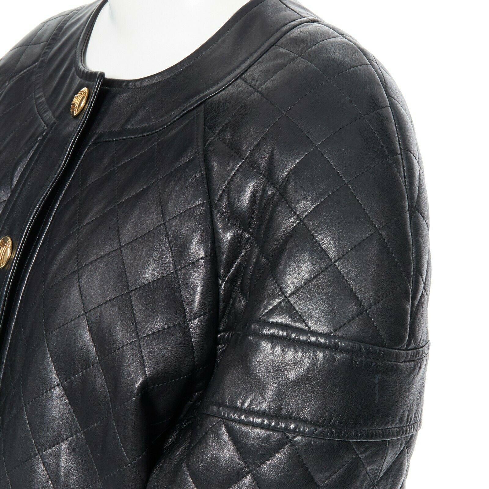 CHANEL 91A black leather diamond quilt drop shoulders hip hop bomber jacket FR40 In Excellent Condition In Hong Kong, NT