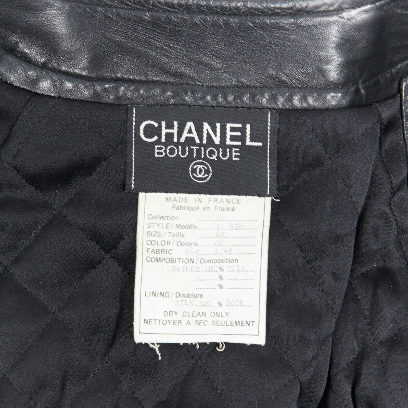 CHANEL 91A black leather diamond quilt drop shoulders hip hop bomber jacket FR40 1