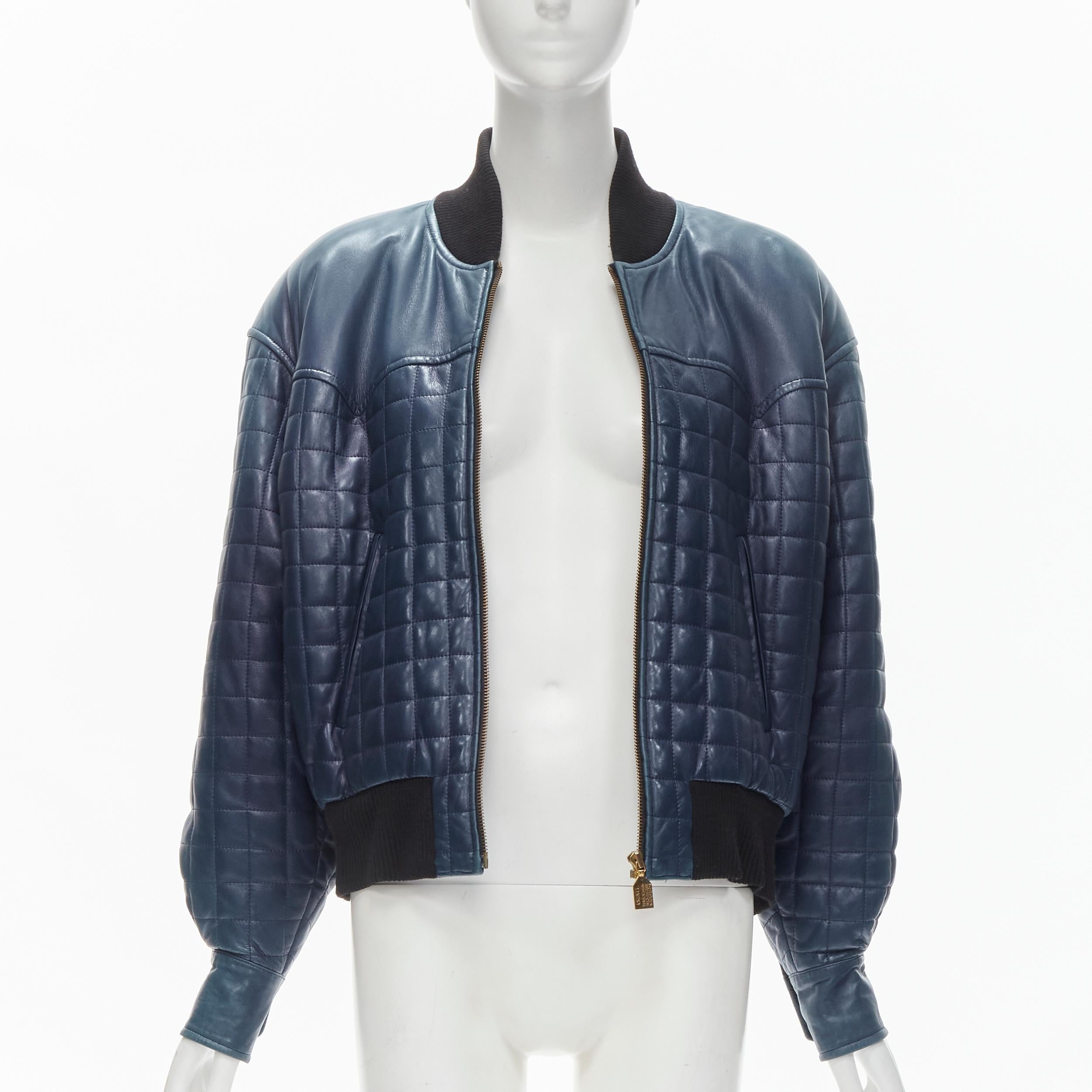 CHANEL 91A  gold 31 Rue Cambon zip charm navy quilted leather jacket FR44 XL In Good Condition In Hong Kong, NT