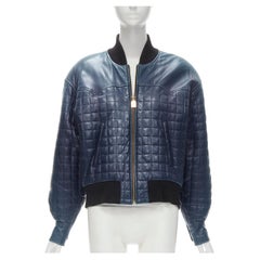 Used CHANEL 91A  gold 31 Rue Cambon zip charm navy quilted leather jacket FR44 XL