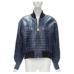 CHANEL 91A oro 31 Rue Cambon zip charm navy giacca in pelle trapuntata FR44 XL