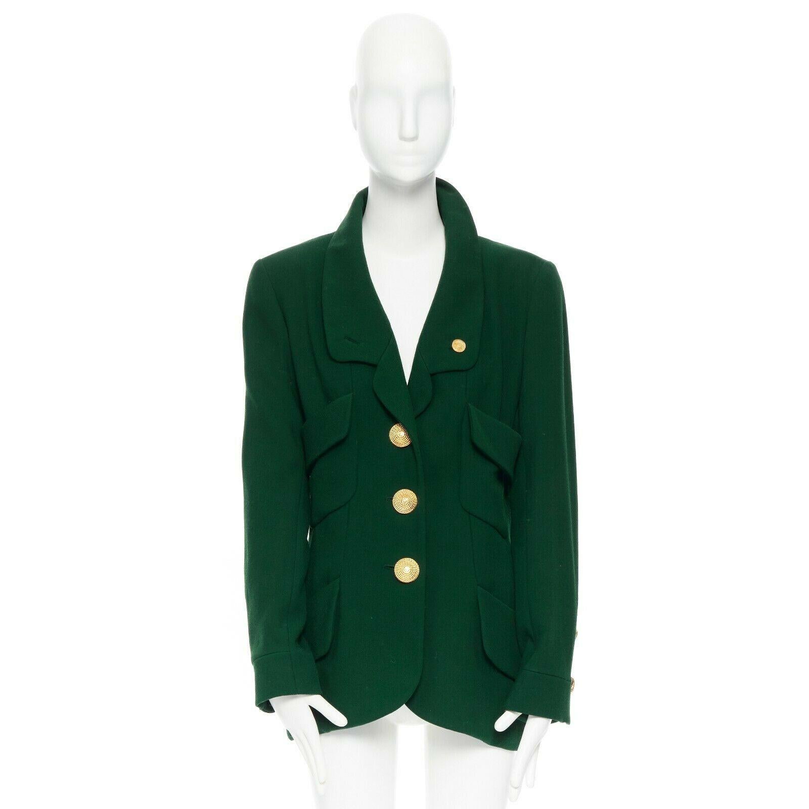 green jacket with gold buttons