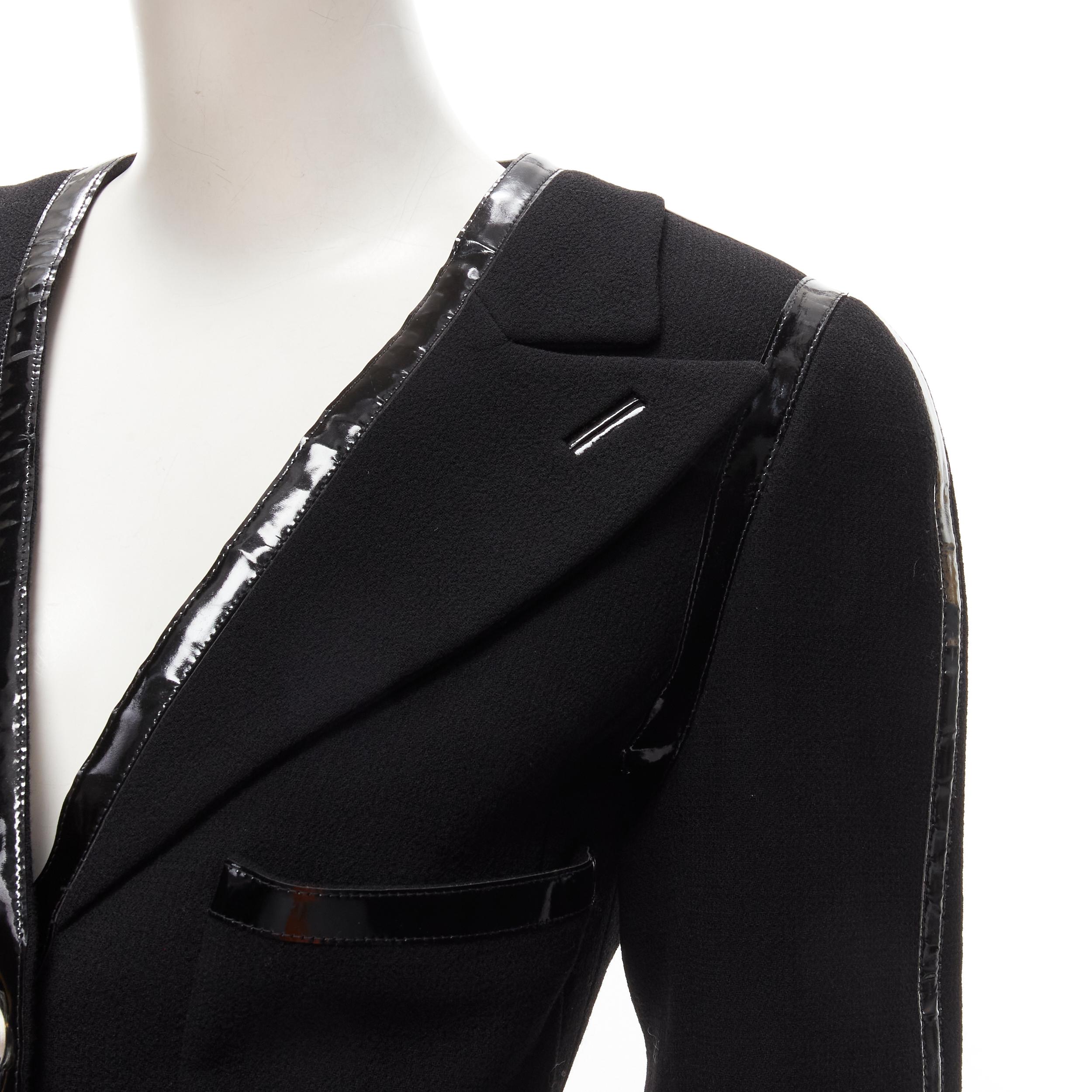 CHANEL 92P Vintage black patent trim Camellia 4-pocket jacket skirt FR34 XS 4