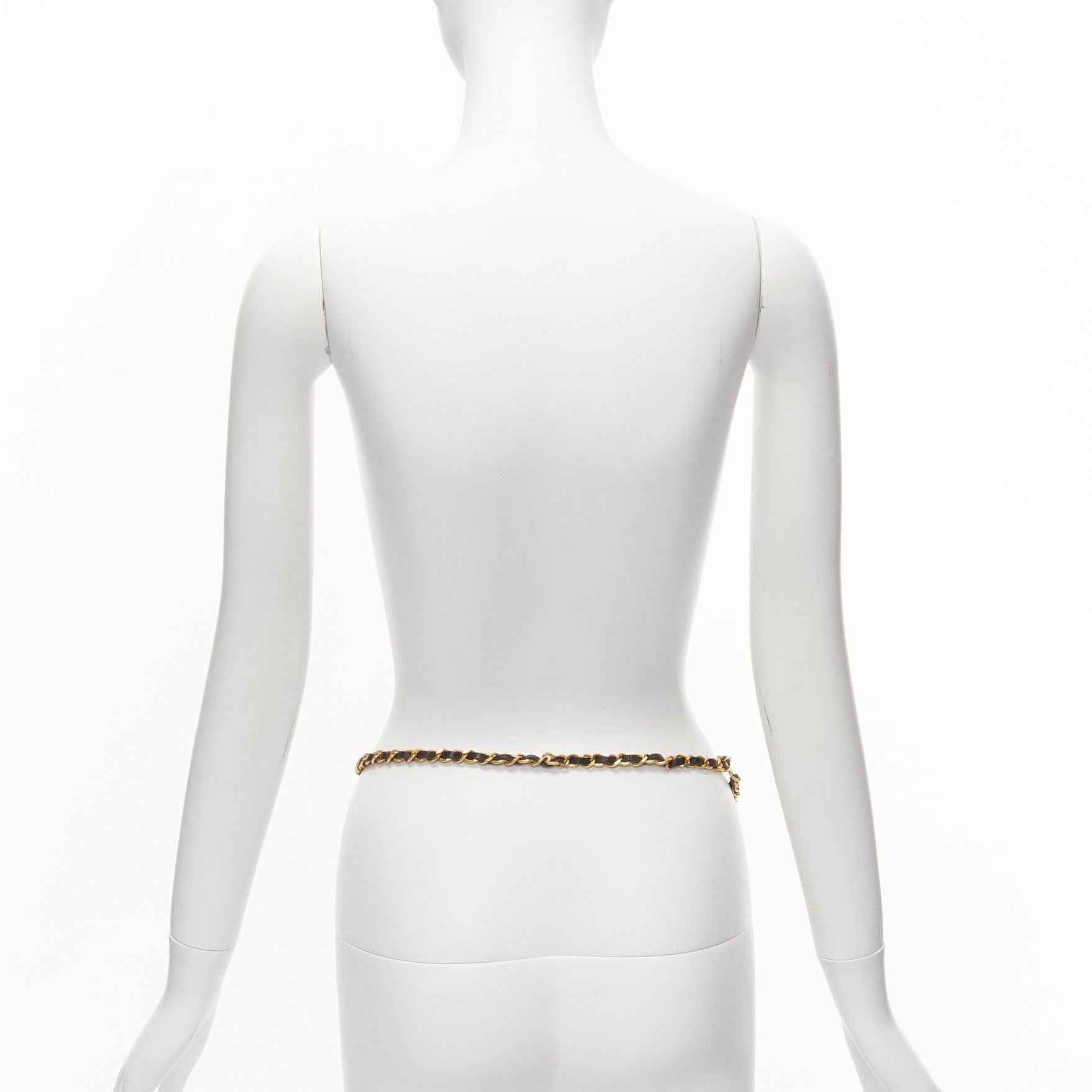 CHANEL 93A Vintage Runway gold Lucky 4 leaf clover leather double chain belt For Sale 1