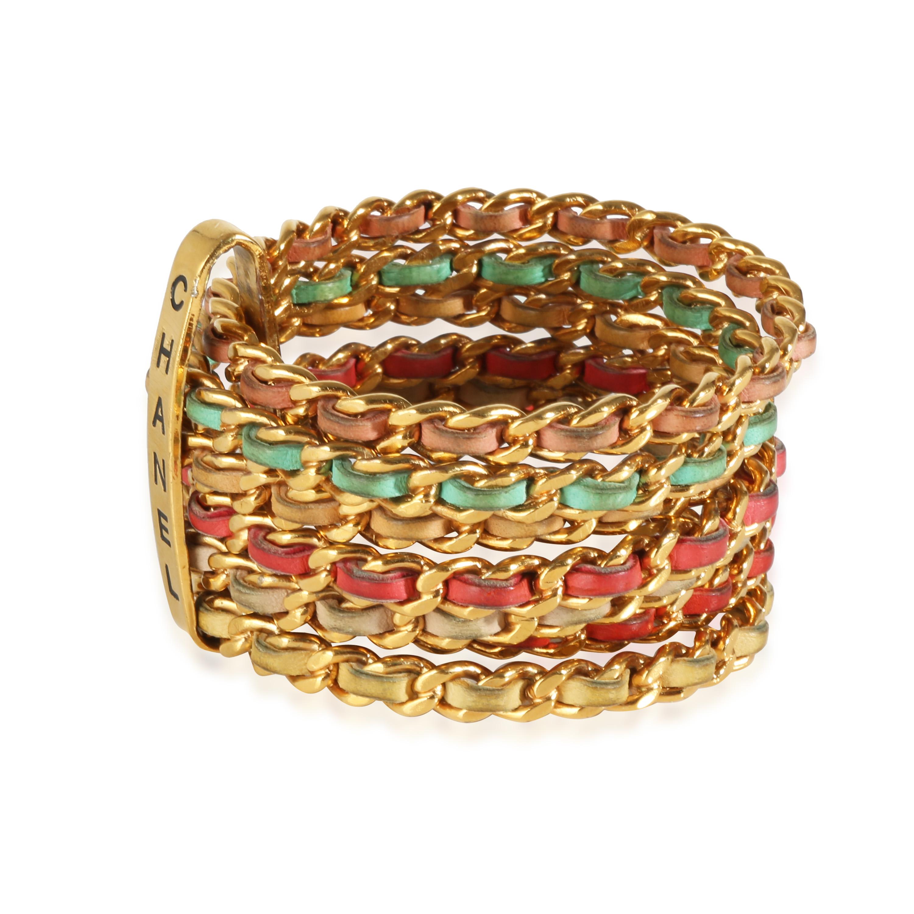 Chanel 93C Multicolor Lambskin Gold Metal Logo 7 Band Bracelet In Excellent Condition In New York, NY
