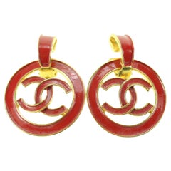 Chanel 93C Red x Gold Jumbo XL Drop Dangle CC Logo Earrings 48ck77s