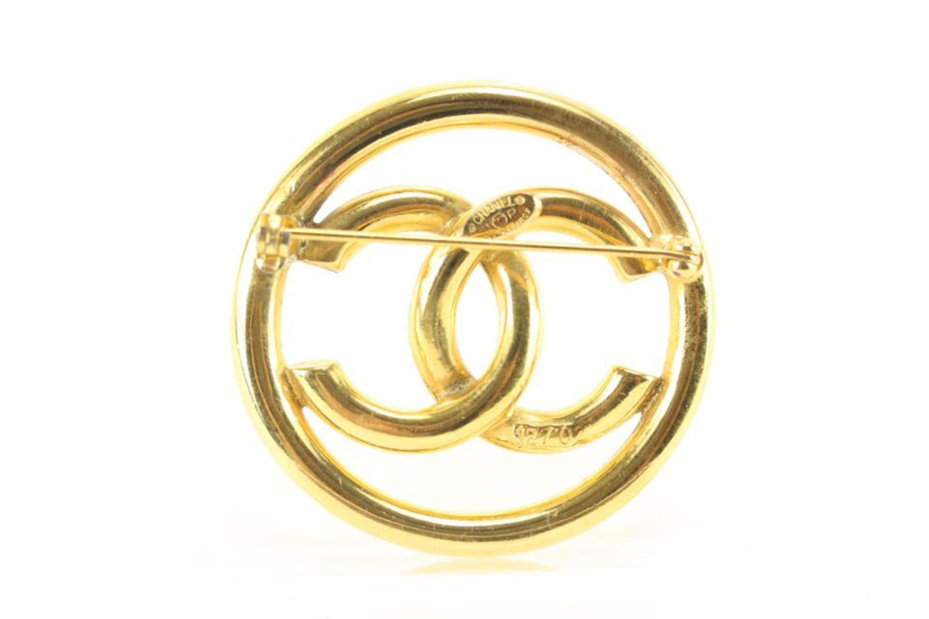 Chanel 93P 24k Gold Plate CC Logo Circle Brooch Pin 31ck824s For Sale 6
