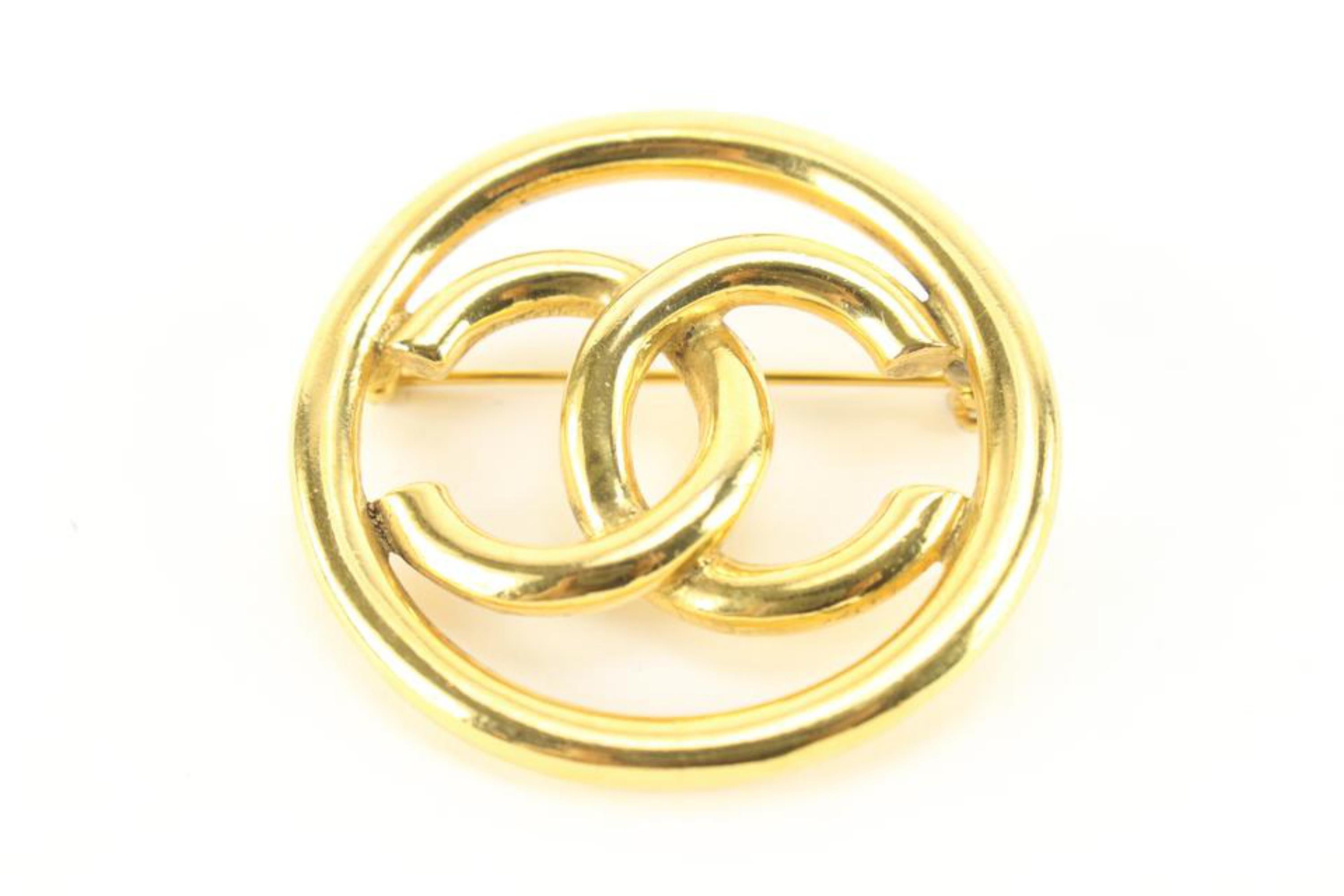 Chanel 93P 24k Gold Plate CC Logo Circle Brooch Pin 31ck824s For Sale 3
