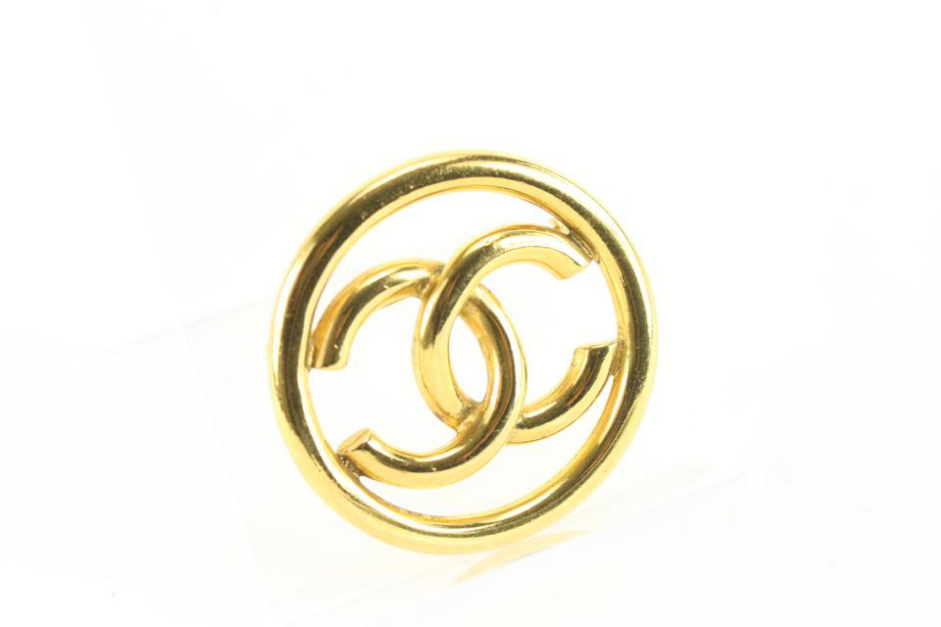 Chanel 93P 24k Gold Plate CC Logo Circle Brooch Pin 31ck824s For Sale 4