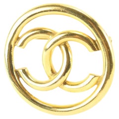 Chanel 93P 24k Gold Plate CC Logo Circle Brooch Pin 31ck824s