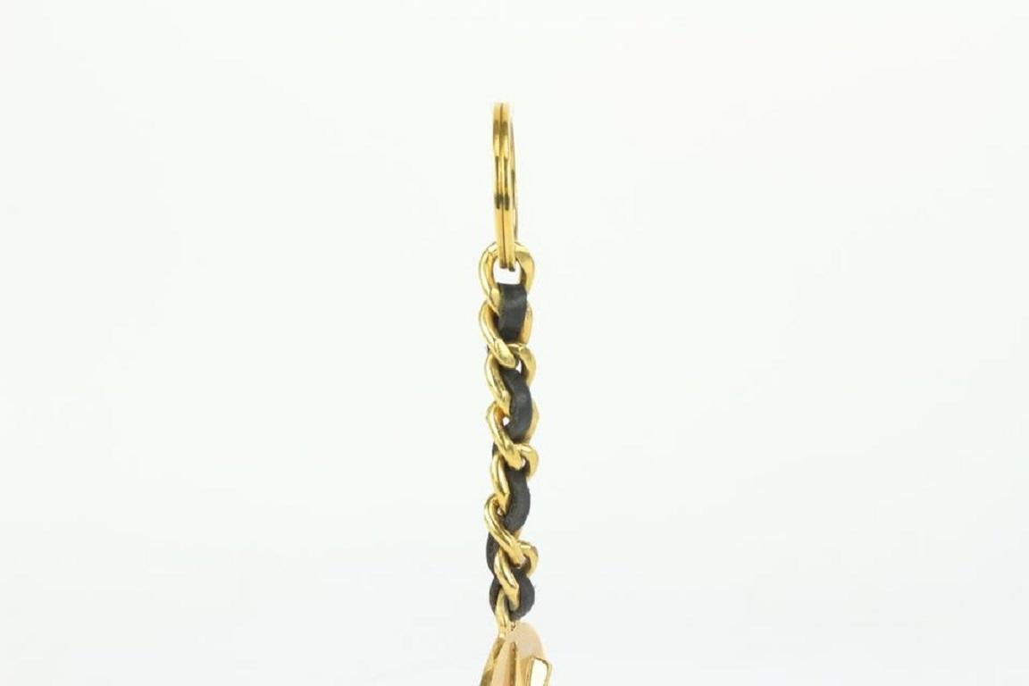 Women's Chanel 93P CC Logo Black Interlaced Chain Keychain Bag Charm 502cas68