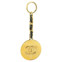 Chanel 93P CC Logo Black Interlaced Chain Keychain Bag Charm 502cas68