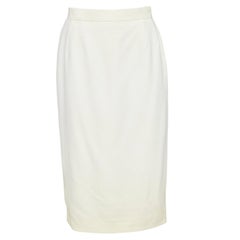 CHANEL 93P ivory wool gold CC logo button slit silk pencil skirt FR42 XL