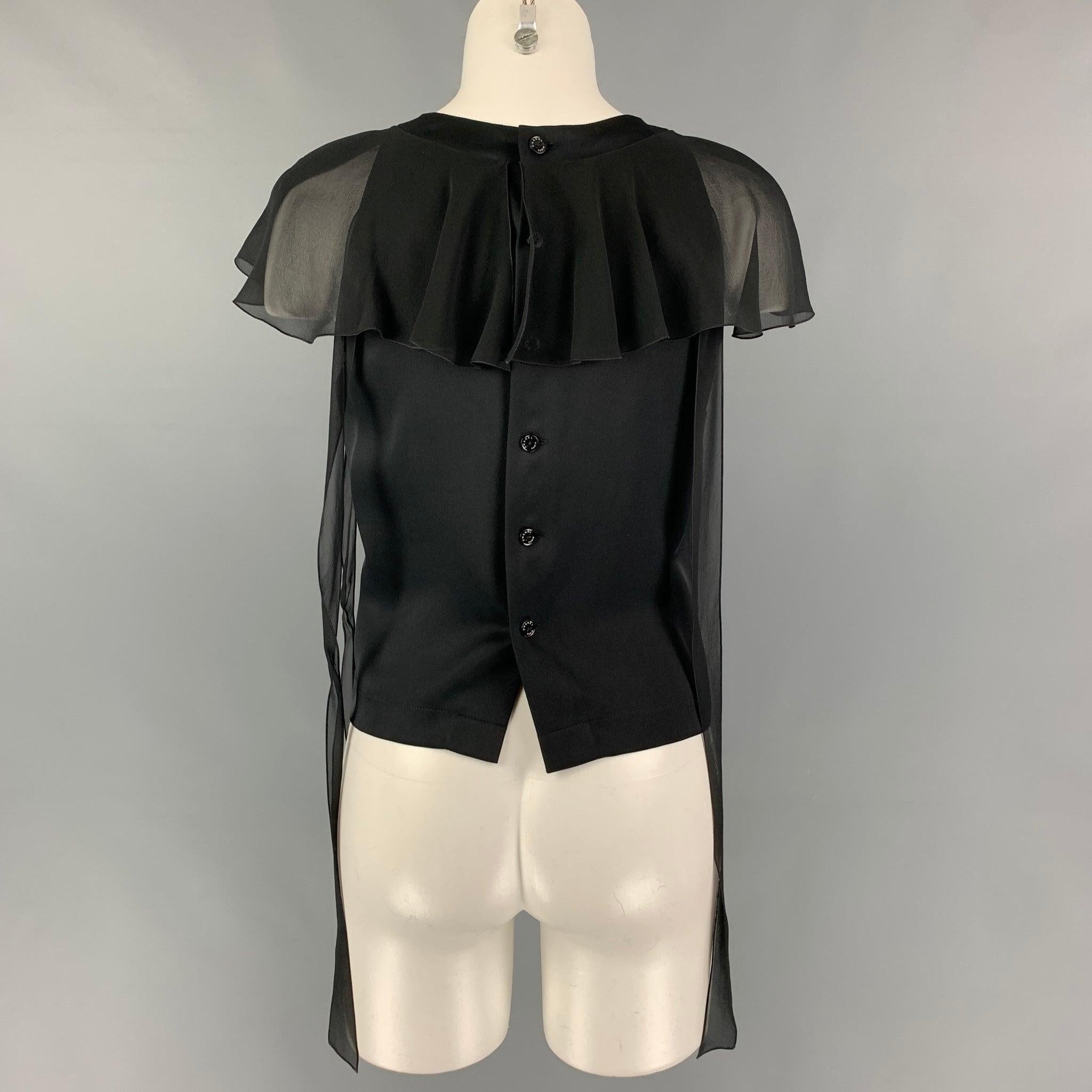 CHANEL 94305 03A Size 4 Black Silk Back Buttons Dress Top In Good Condition In San Francisco, CA