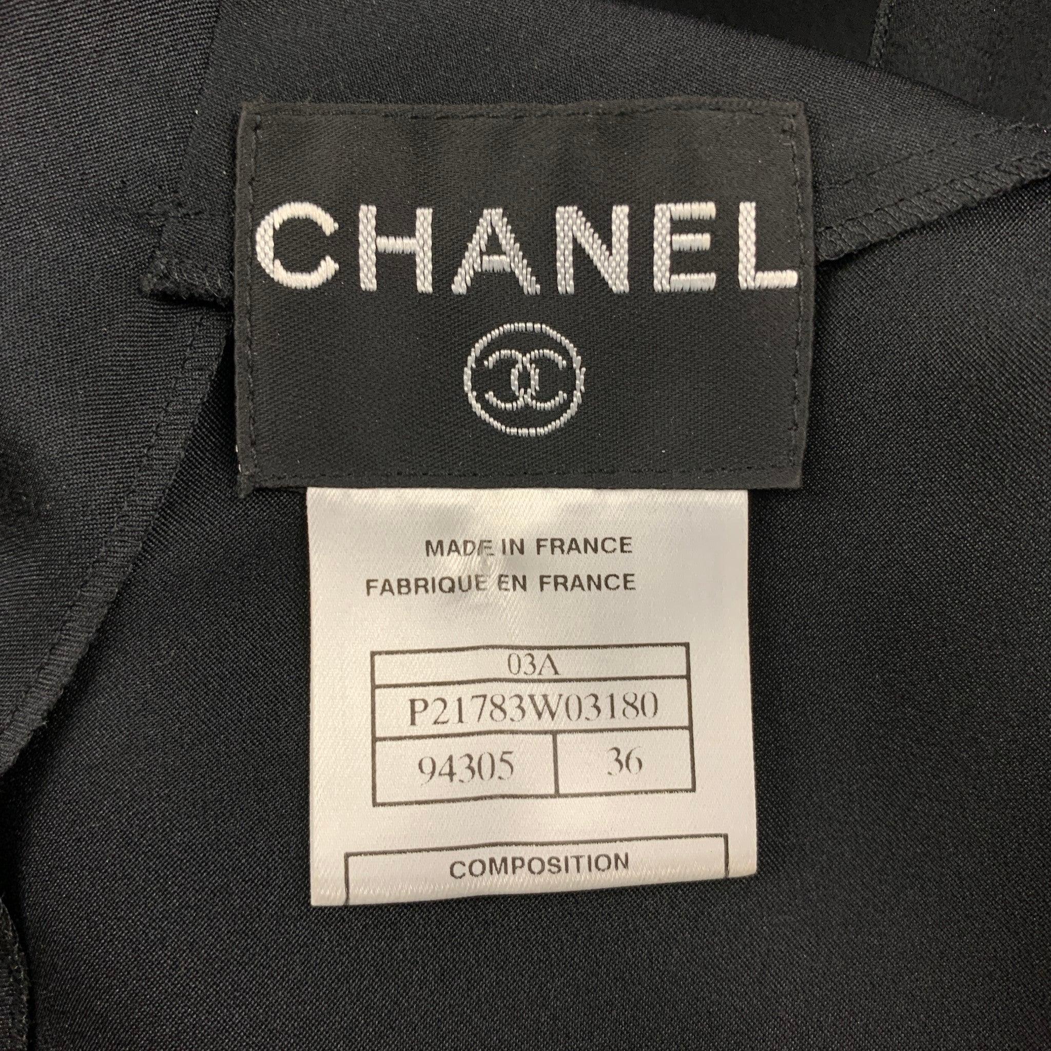 CHANEL 94305 03A Size 4 Black Silk Back Buttons Dress Top 1