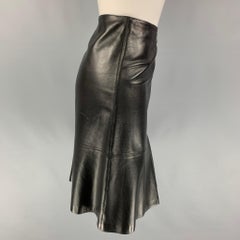 CHANEL 94305 04A Size 6 Black Leather Trumpet Skirt