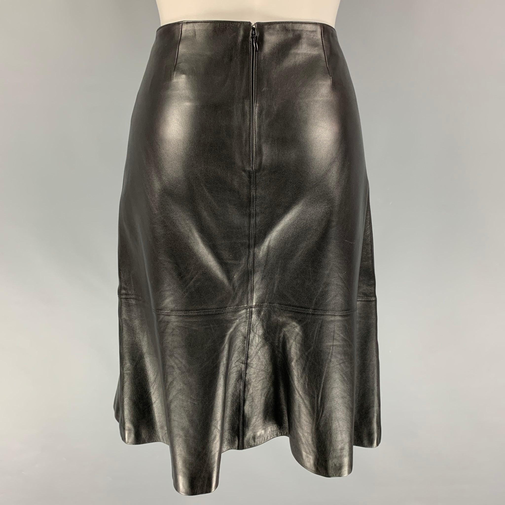 CHANEL 94305 04A Size 6 Black Leather Trumpet Skirt In Good Condition For Sale In San Francisco, CA