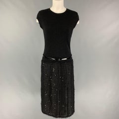 CHANEL 94305 04A Size 6 Black Nylon Belted Sheath Cocktail Dress