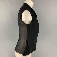 CHANEL 94305 04P Size 4 Black Silk Sleeveless Blouse