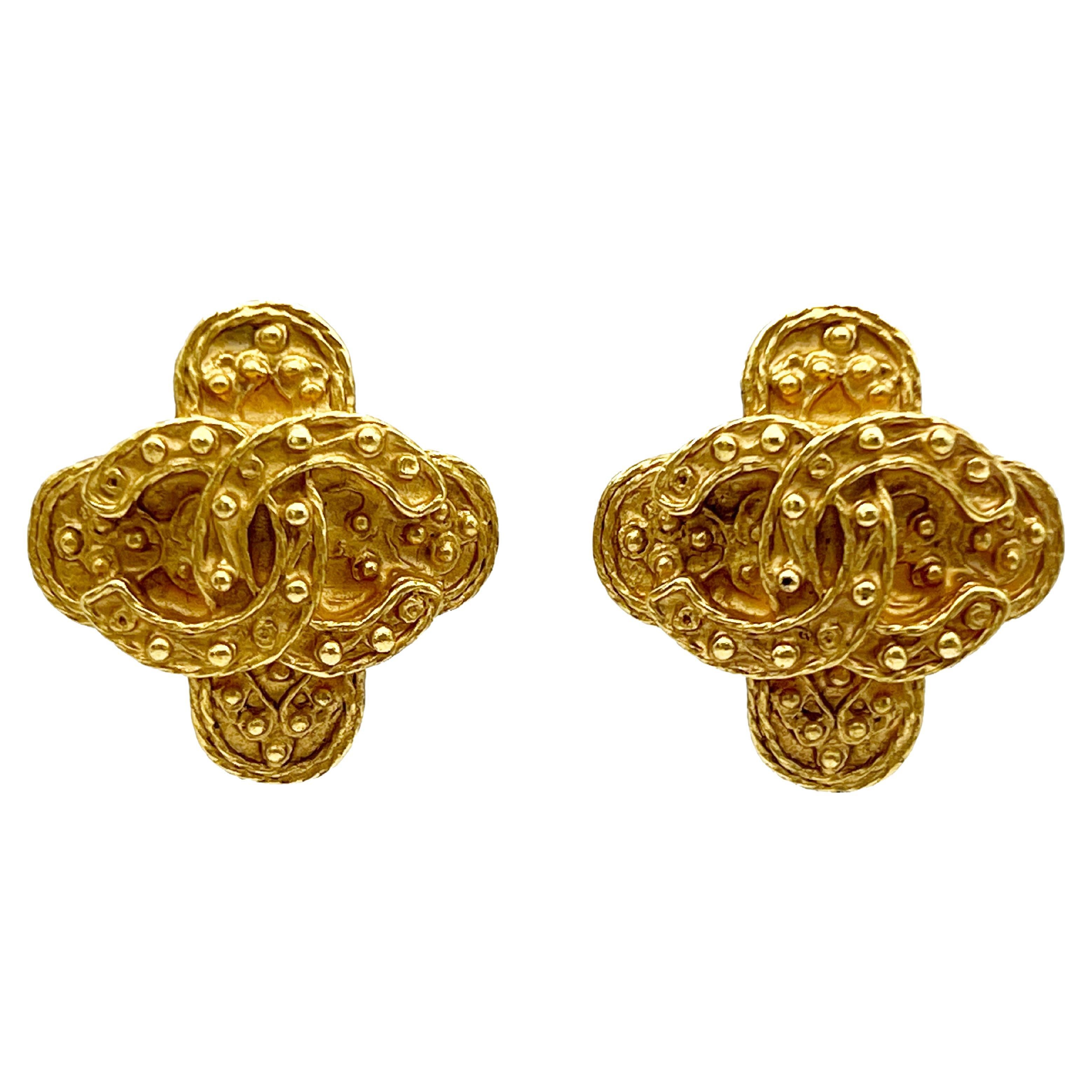 Chanel Gold Plated 94A Clover Stud 66231 Baroque