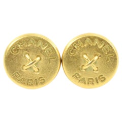Chanel 94a Gold Button Line CC Paris Earrings 72cz418s