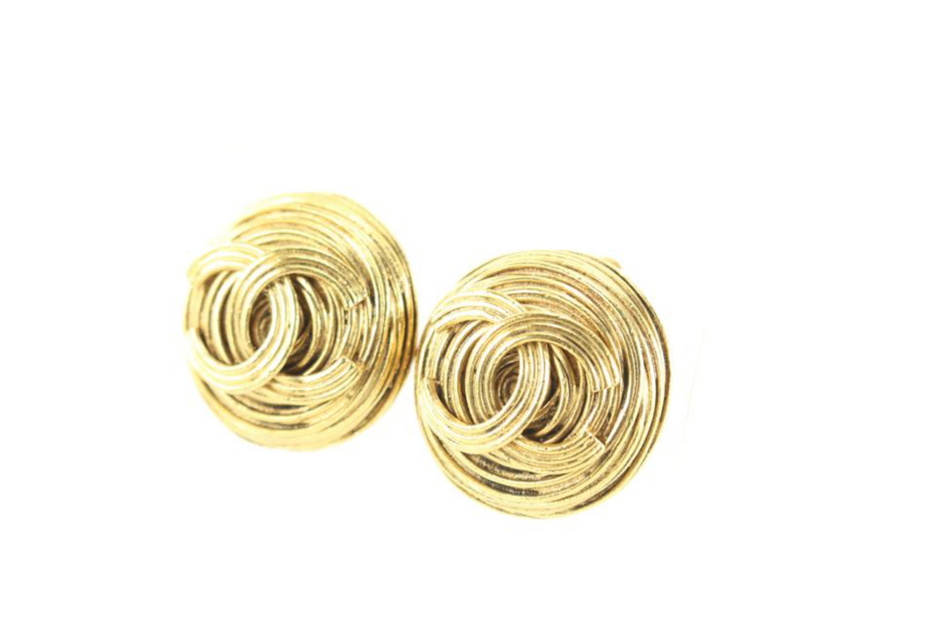 Women's Chanel 94A Gold CC Spiral Earrings 1ck616s
