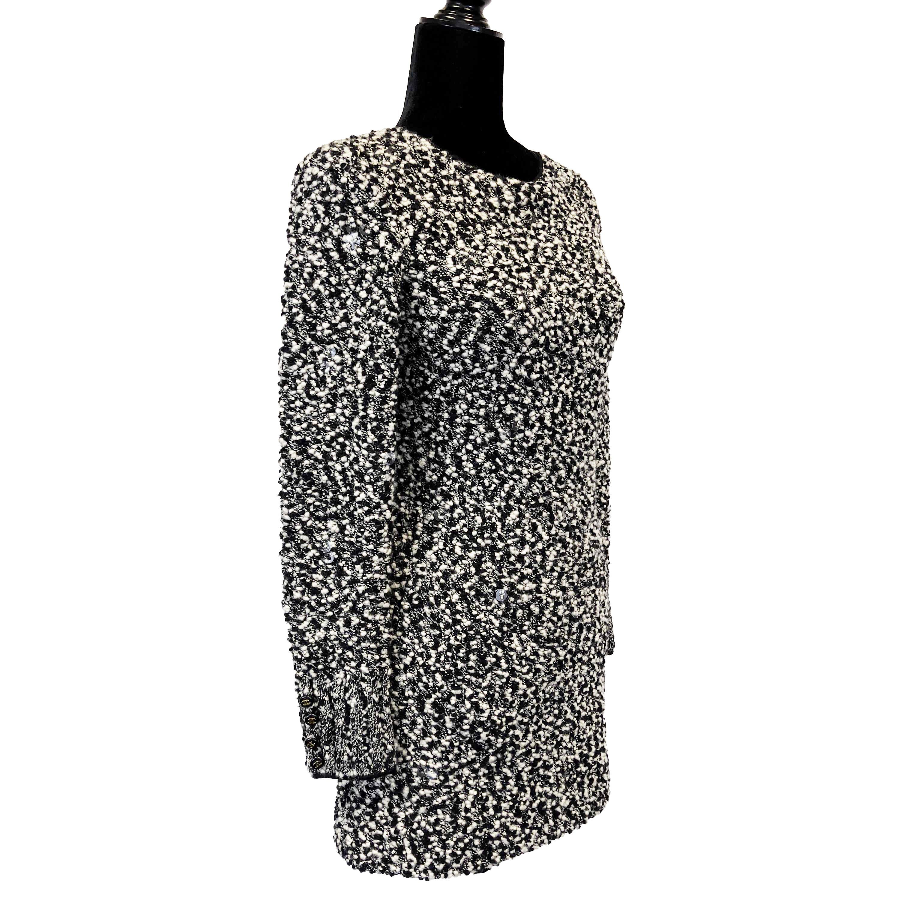 CHANEL - 94A Knit Clear Sequin Dress - Black & White - 38 US 6 For Sale 4