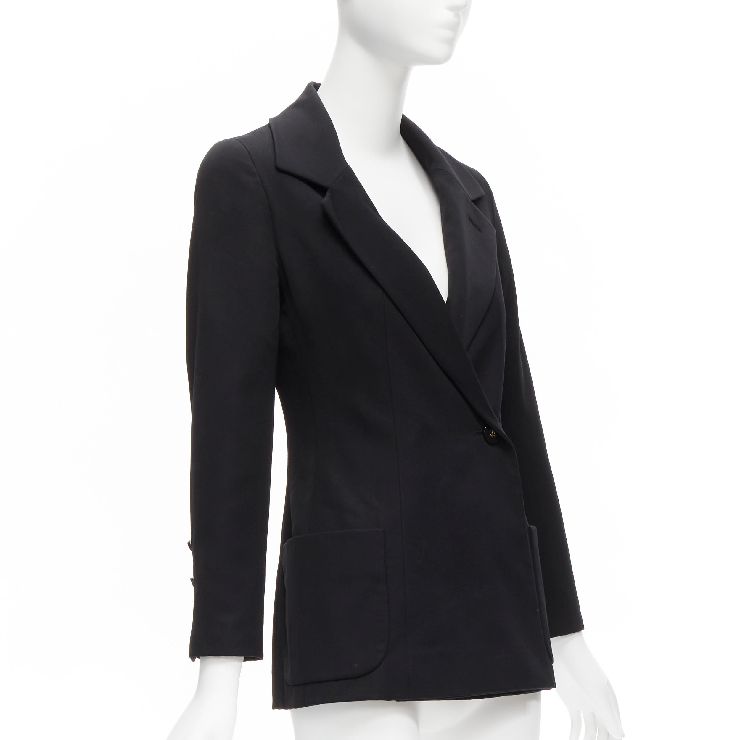 Nero CHANEL 94A Blazer vintage in lana nera oro con bottoni CC e fodera monogramma FR34 XS in vendita