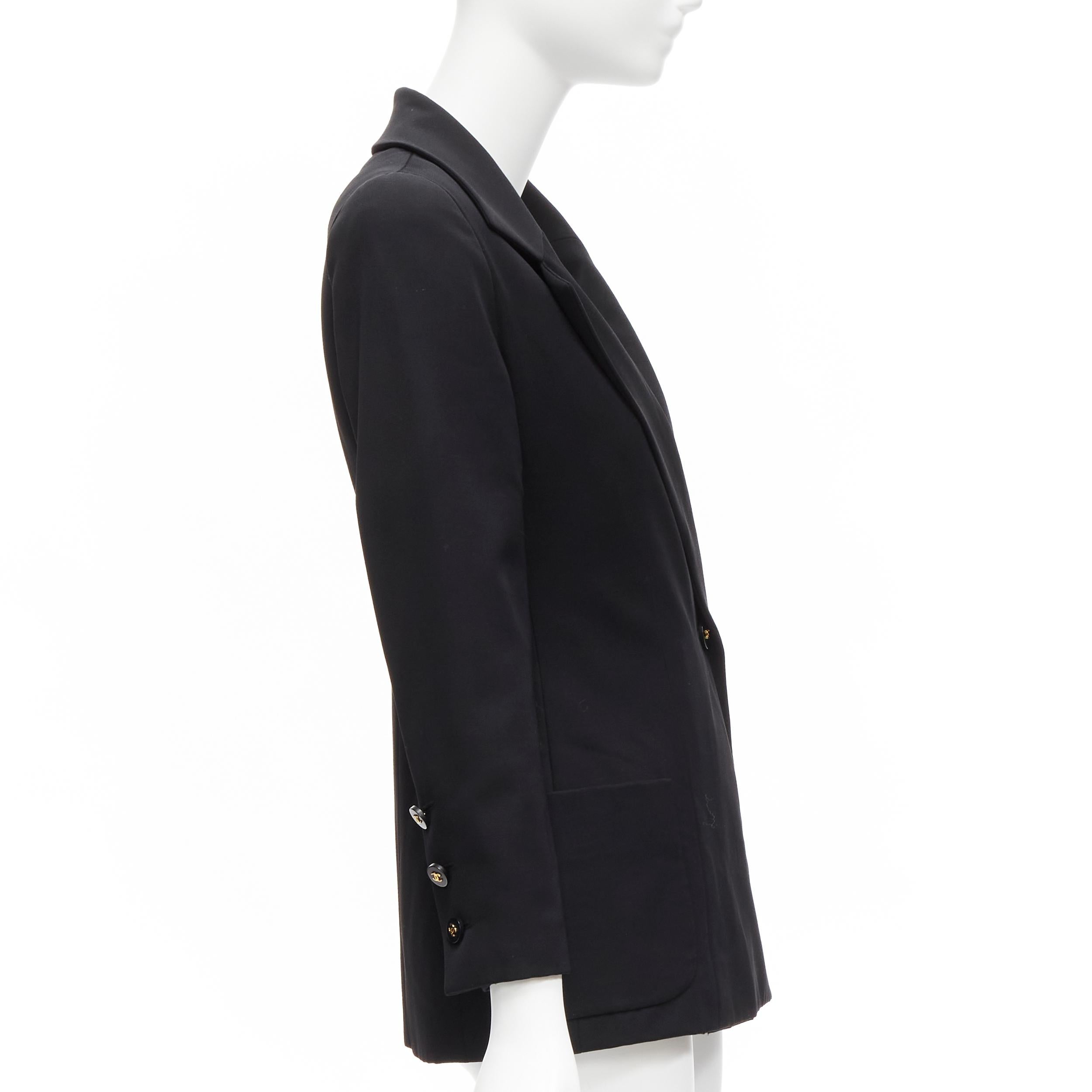 CHANEL 94A Blazer vintage in lana nera oro con bottoni CC e fodera monogramma FR34 XS In condizioni buone in vendita a Hong Kong, NT