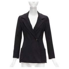 CHANEL 94A Retro black wool gold CC button monogram lining blazer FR34 XS