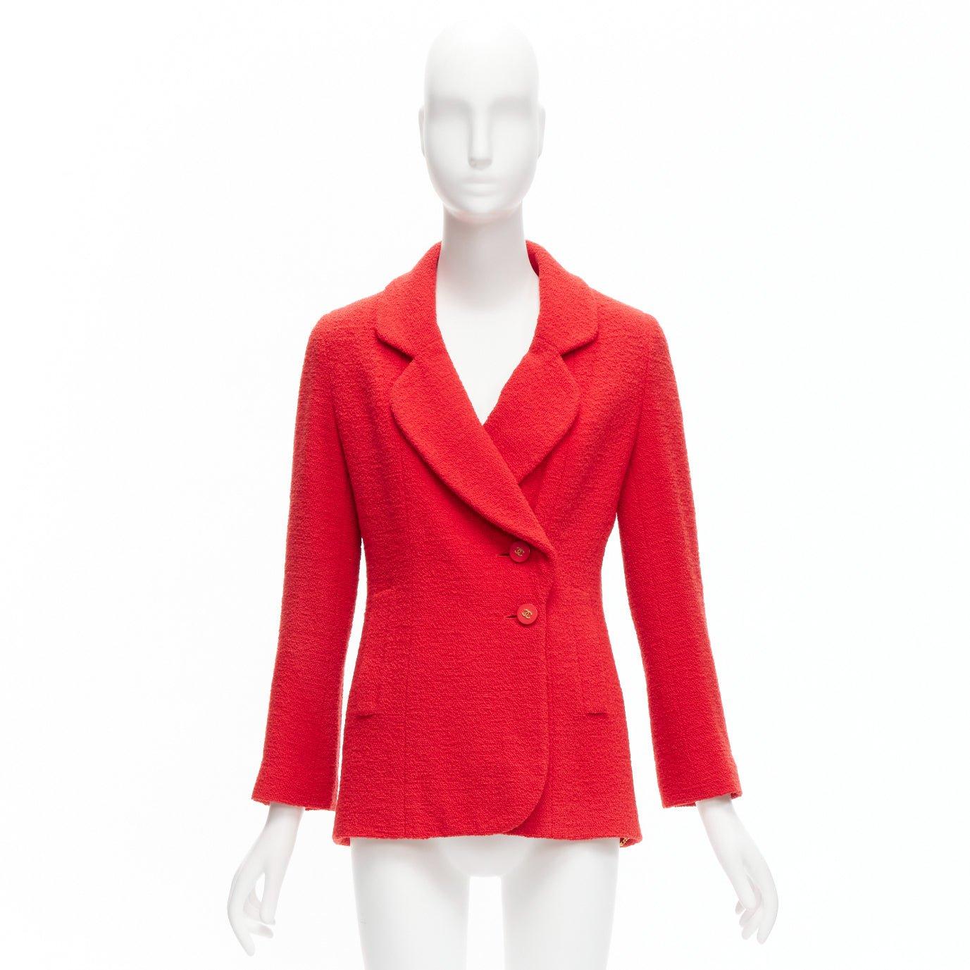 CHANEL 94A Vintage Runway rouge tweed doré bouton CC FR36 S en vente 6