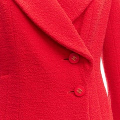 CHANEL 94A Vintage Runway red wool tweed gold CC button jacket FR36 S