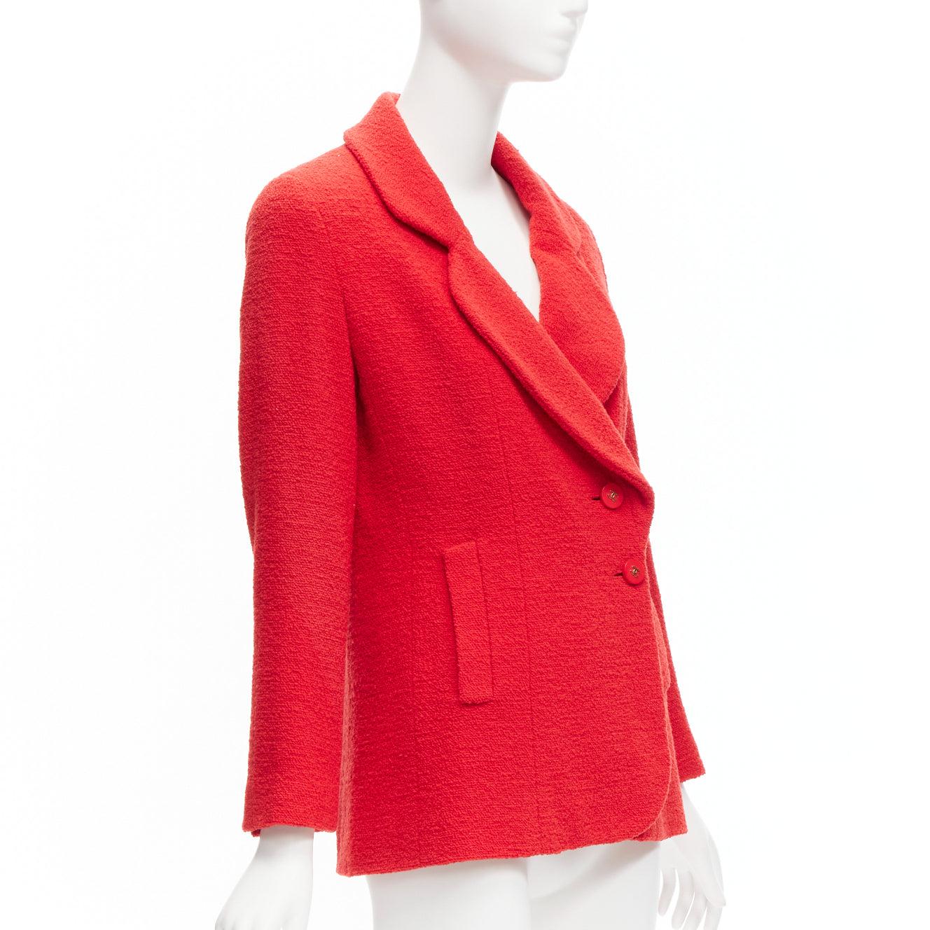 Women's CHANEL 94A Vintage Runway red wool tweed gold CC button jacket FR36 S For Sale
