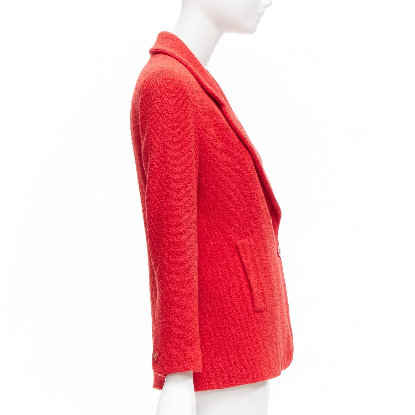 CHANEL 94A Vintage Runway red wool tweed gold CC button jacket FR36 S For Sale 1