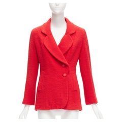 CHANEL 94A Vintage Runway red wool tweed gold CC button jacket FR36 S