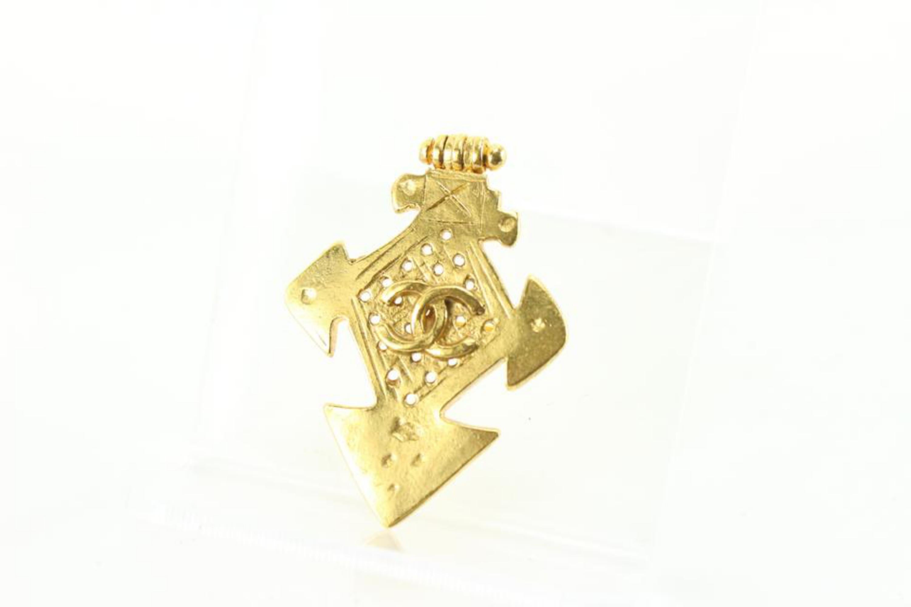 Chanel 94p 24k Gold Plated  CC Cross Brooch Pin 39cc722s For Sale 5