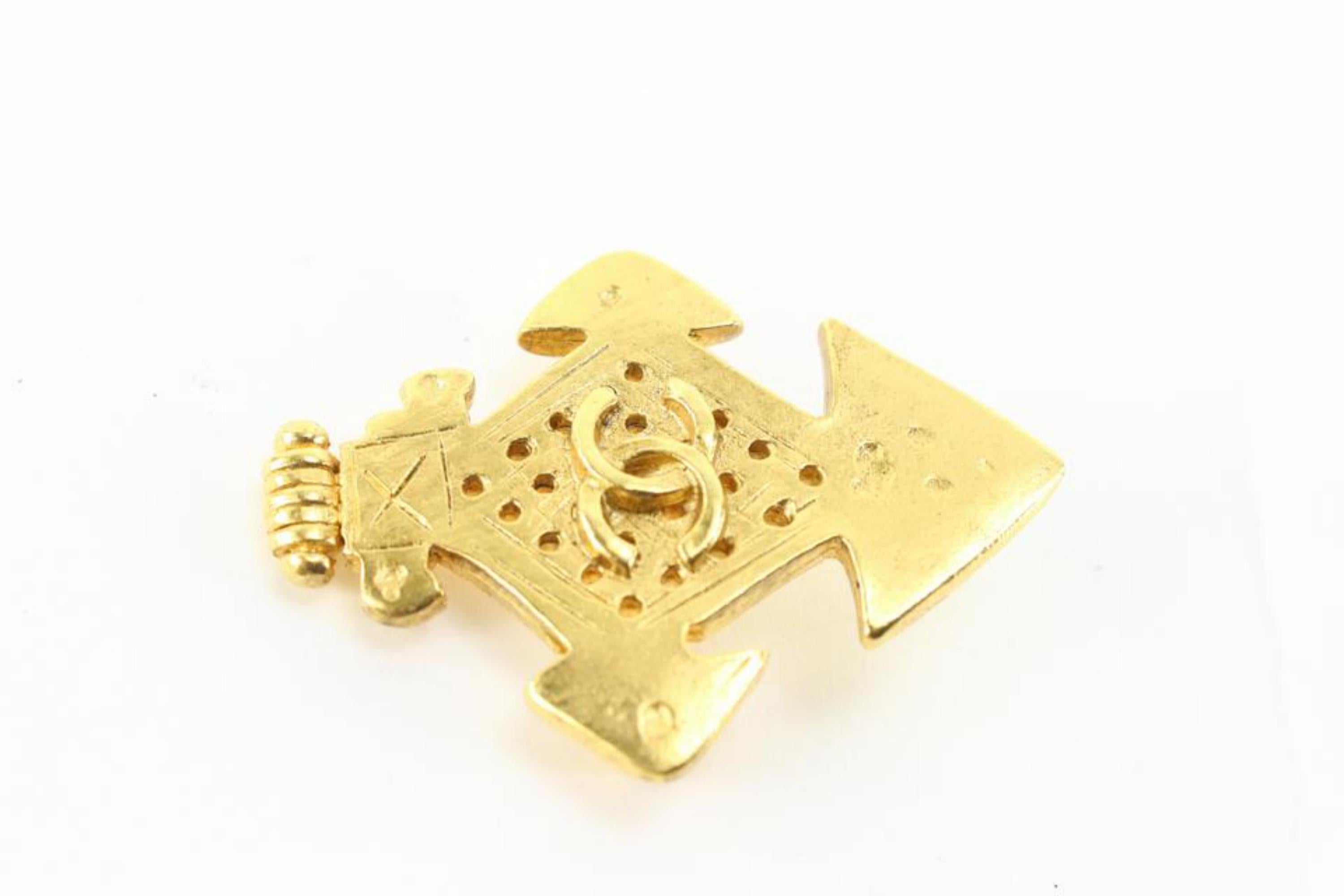 Brown Chanel 94p 24k Gold Plated  CC Cross Brooch Pin 39cc722s For Sale