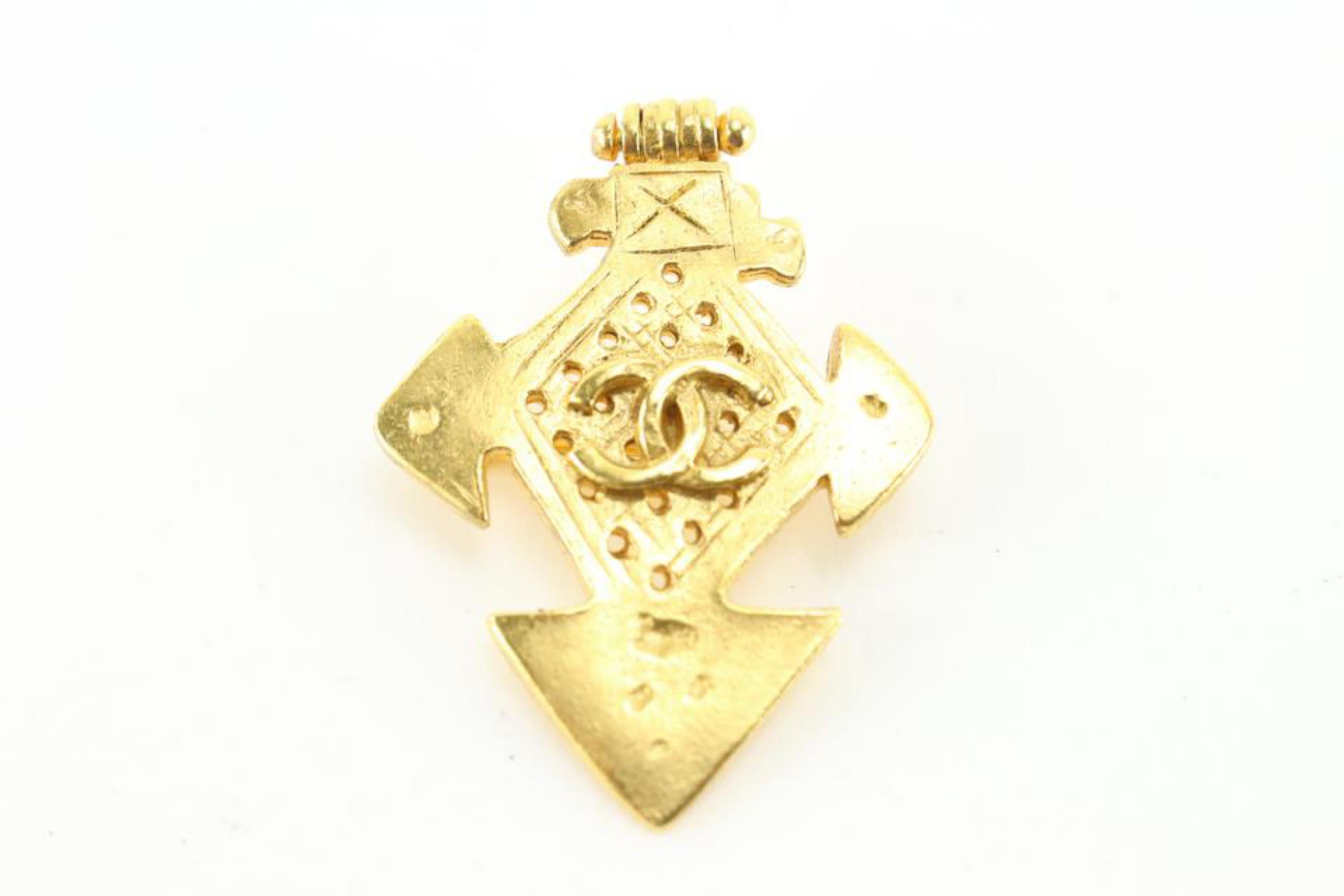 Women's Chanel 94p 24k Gold Plated  CC Cross Brooch Pin 39cc722s For Sale