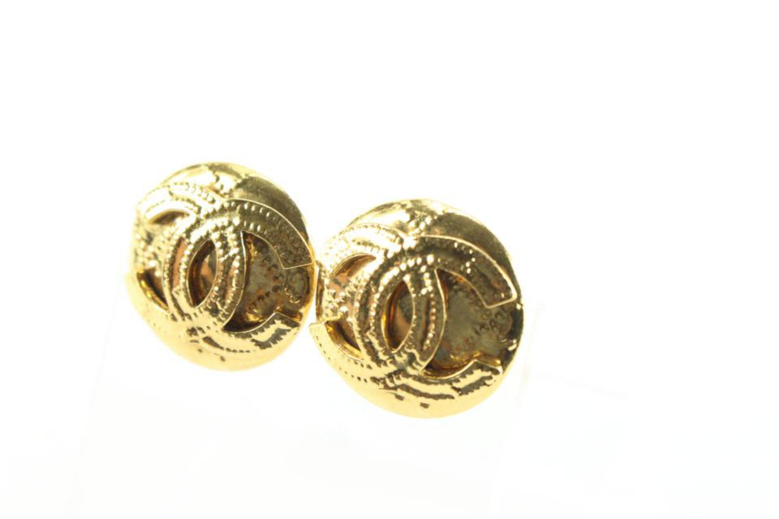 Chanel 94p 24K Gold Plated Hammered CC Logo Earrings 77ck727s 7