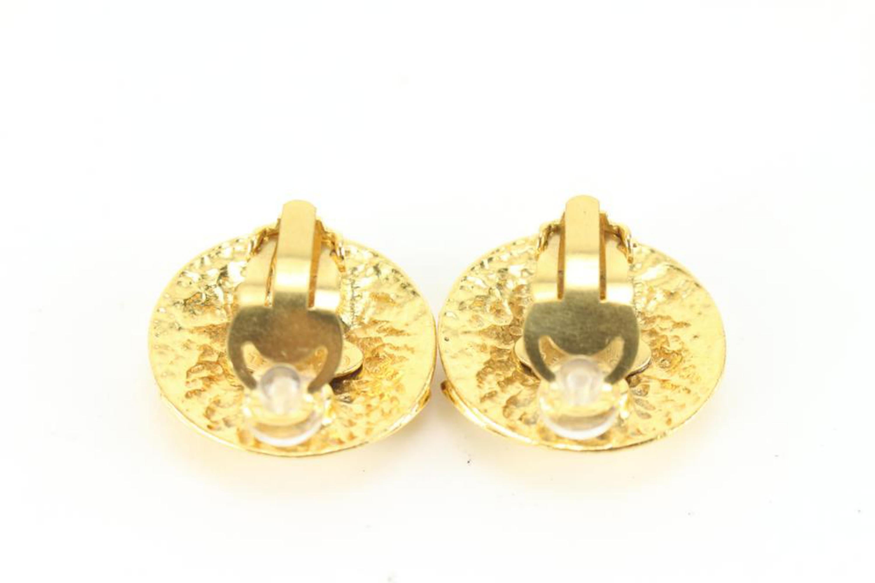 Brown Chanel 94p 24K Gold Plated Hammered CC Logo Earrings 77ck727s
