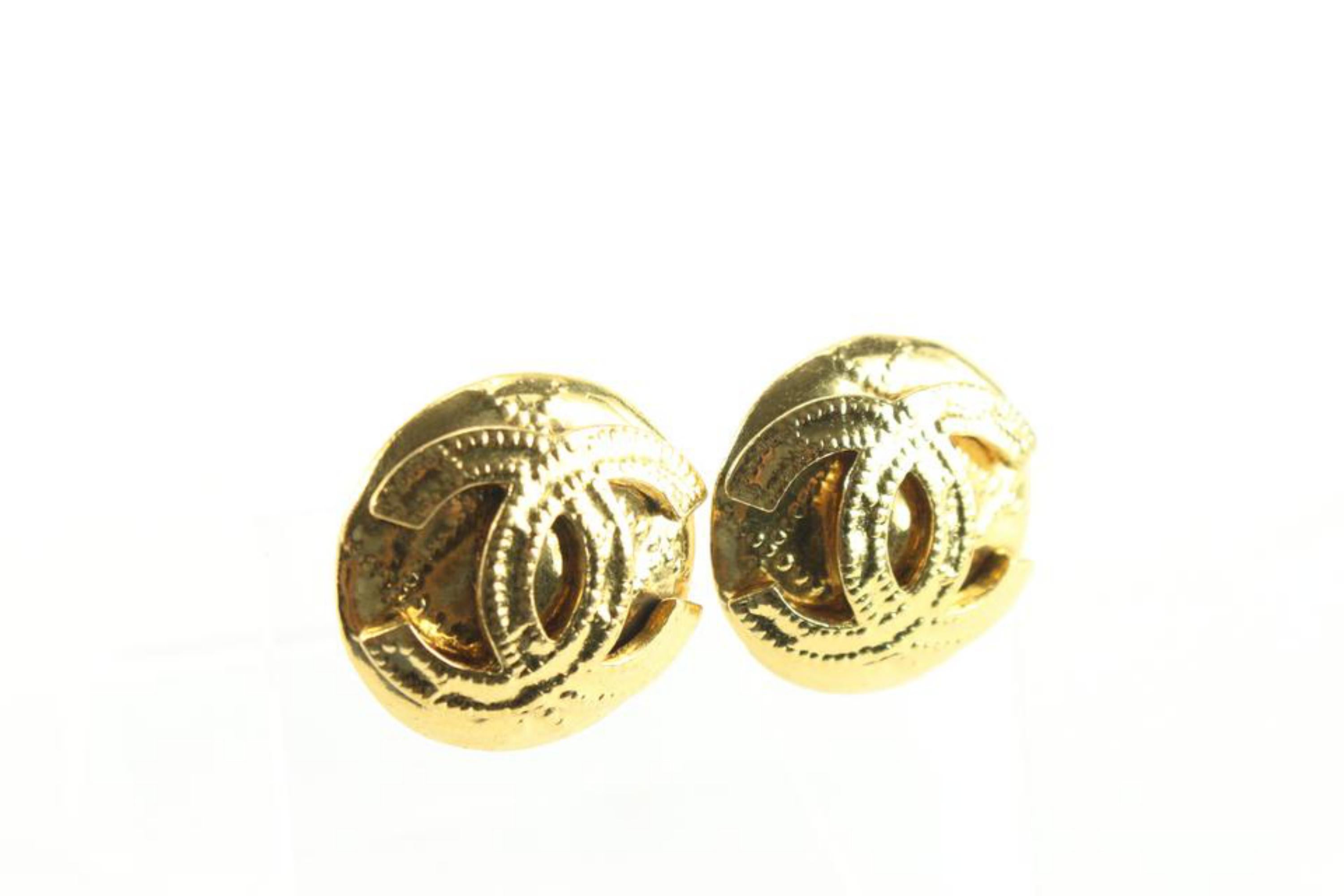 Chanel 94p 24K Gold Plated Hammered CC Logo Earrings 77ck727s 1