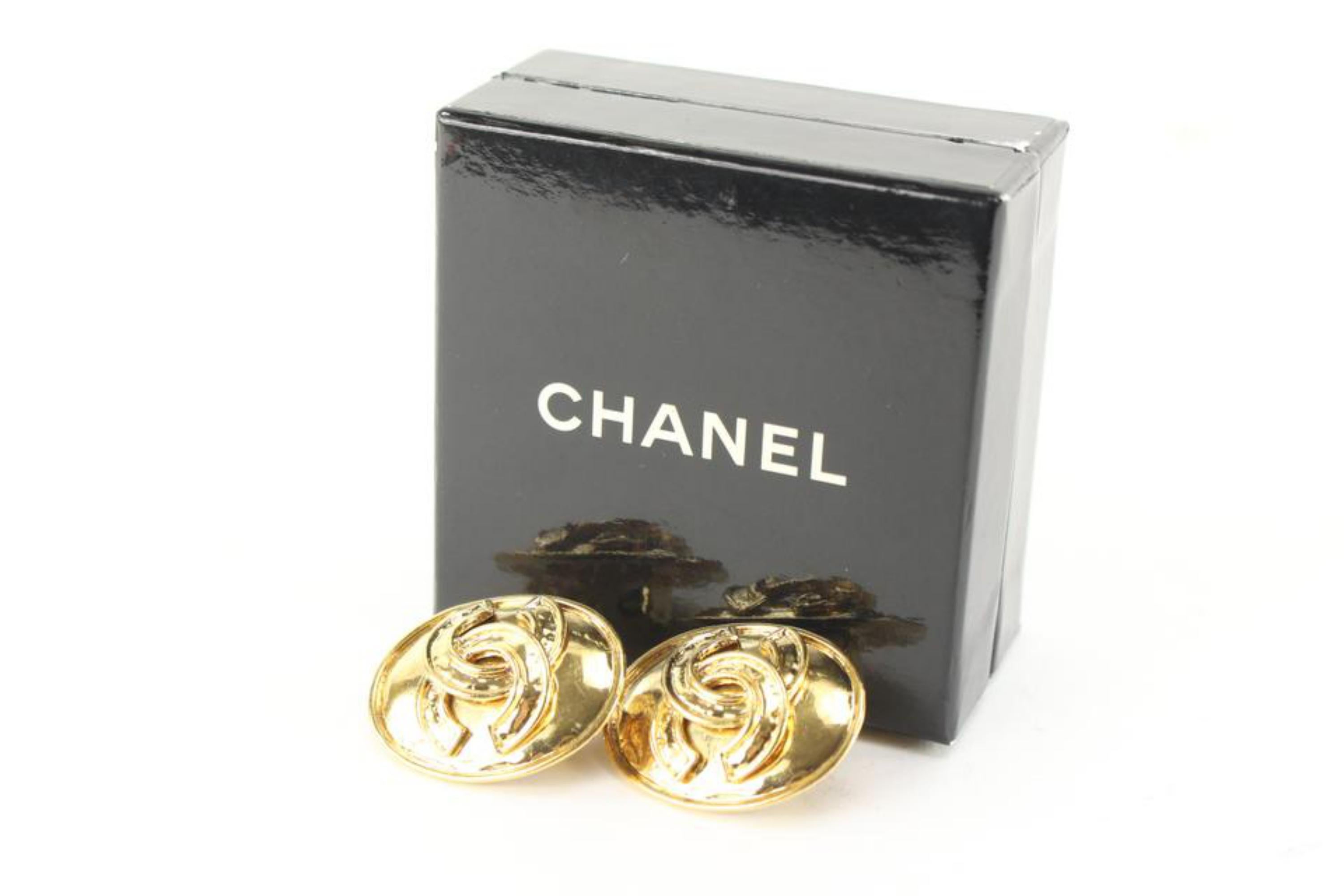 Chanel 94P 24K Gold Plated Shield CC Earrings 79cc711s 3