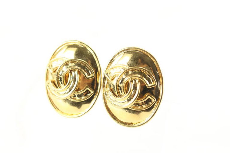 Chanel 94P 24K Gold Plated Shield CC Earrings 79cc711s For Sale at