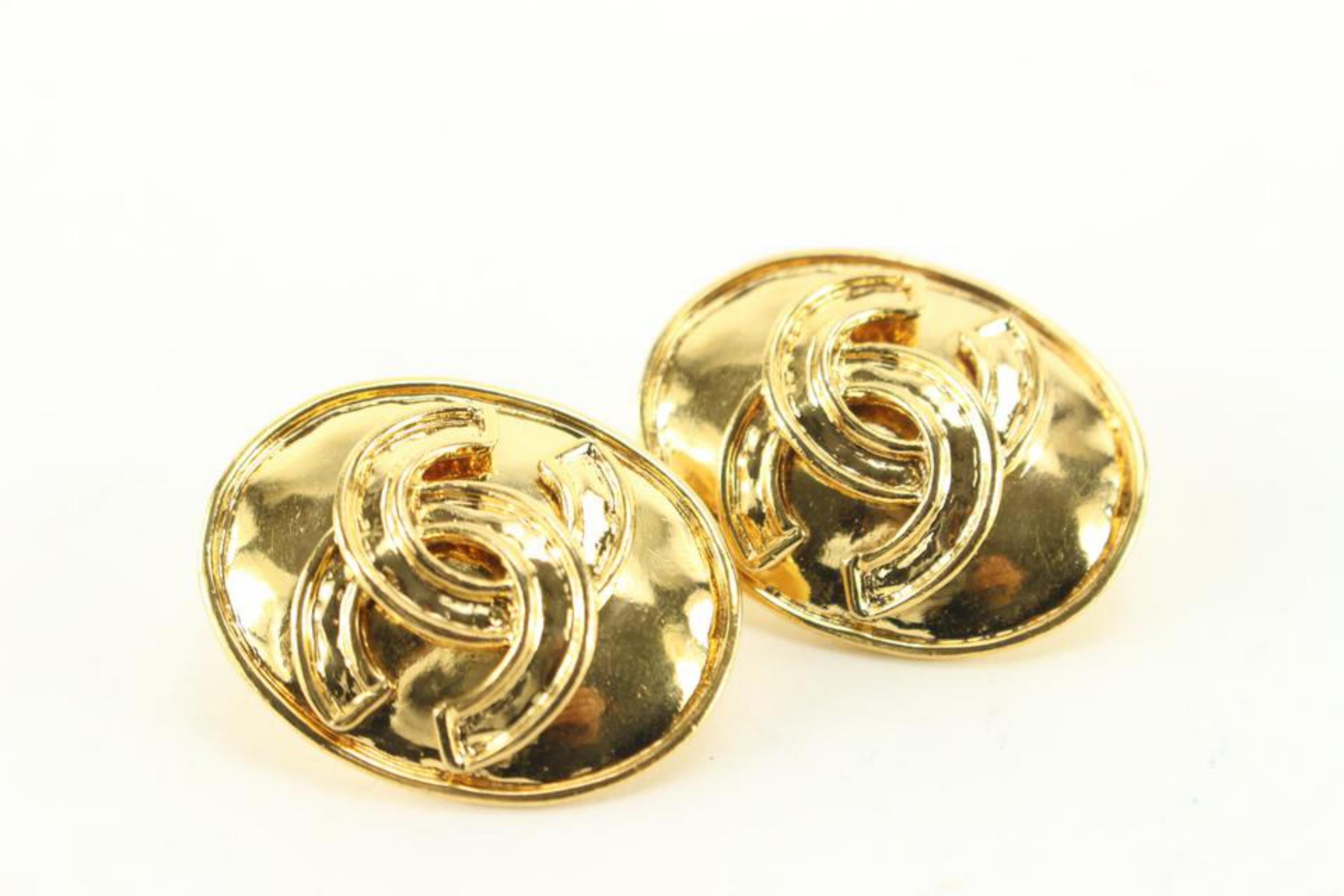 Brown Chanel 94P 24K Gold Plated Shield CC Earrings 79cc711s