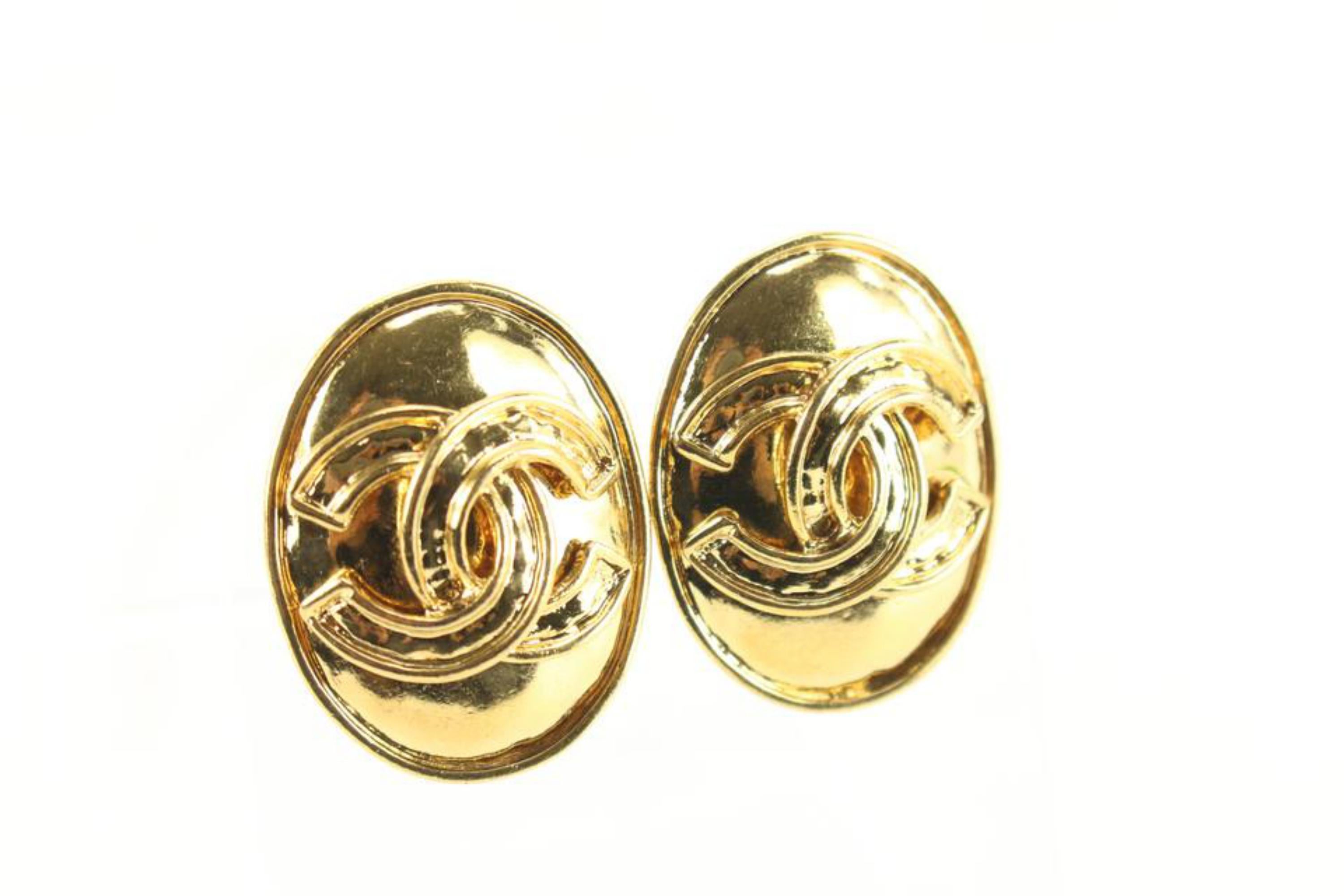 Women's Chanel 94P 24K Gold Plated Shield CC Earrings 79cc711s