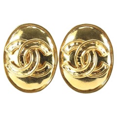 Chanel 94P 24K Gold Plated Shield CC Earrings 79cc711s