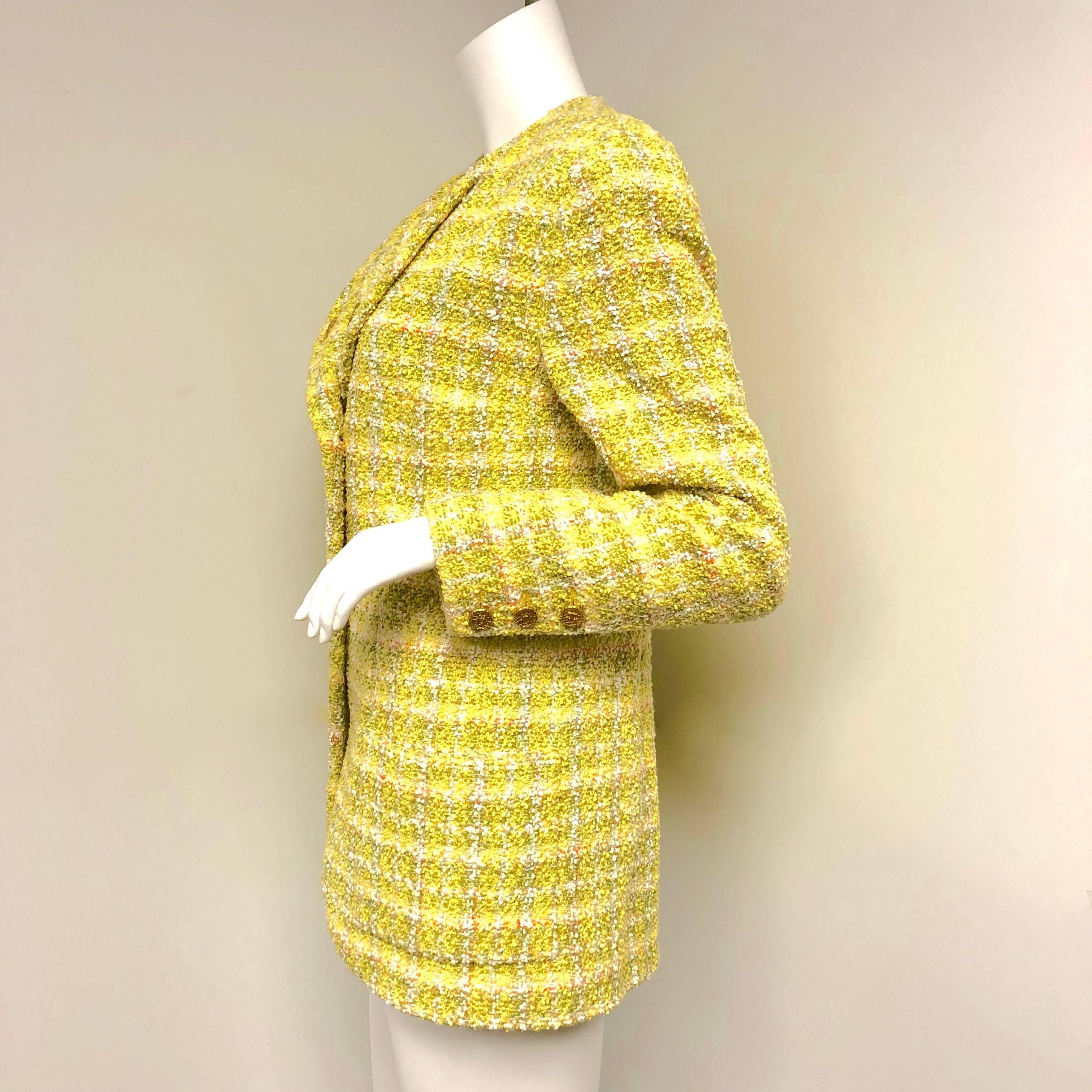 Chanel 94P Vintage Jacket Yellow Fantasy Tweed Gold CC Buttons  In Excellent Condition For Sale In Westlake Village, CA