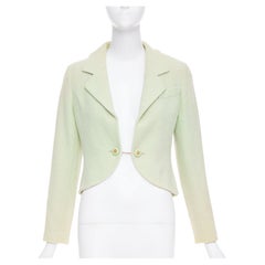 CHANEL 94P Vintage mint green boucle wool chain buttons cropped jacket FR42 XL