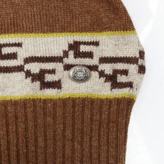 CHANEL 95% cashmere brown yellow CC logo intarsia turtleneck sweater FR42 XL