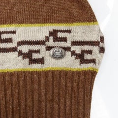 CHANEL 95% cashmere brown yellow CC logo intarsia turtleneck sweater FR42 XL